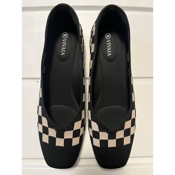Vivaia Checker Margot 2.0 Flats Square Toe V-Cut Shoe Size 41 US 10-10.5 Preppy - Picture 2 of 11